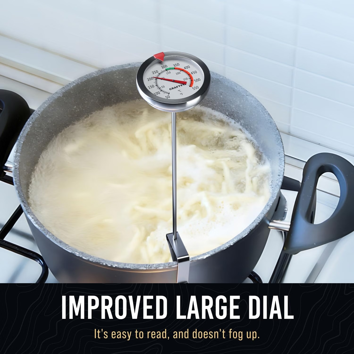 Deep-fry thermometer with pot clip