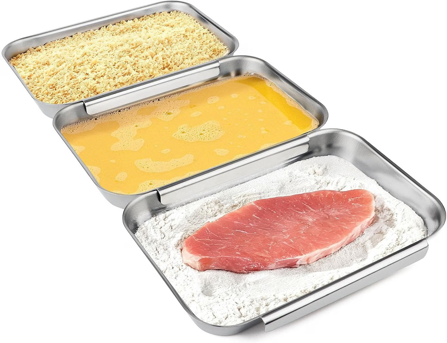 Three-piece stainless steel breading tray