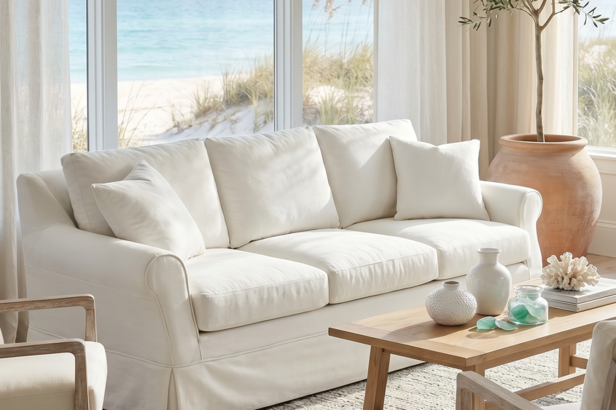 AI image 13 for HULALA HOME 88_ Slipcovered Sofa with Down-Filled Cushions, 3 Seater Fabric Sofa with Removable & Washable Slipcover, Comfy Upholster (1)