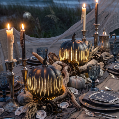 AI image 4 for Halloween Starry Night Black Glass Pumpkin Lights (3)